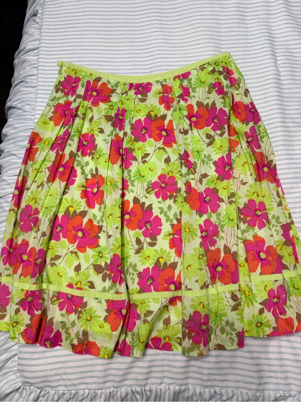 Liz Claiborne Lime Floral Circle Skirt with Pink & Orange Blooms